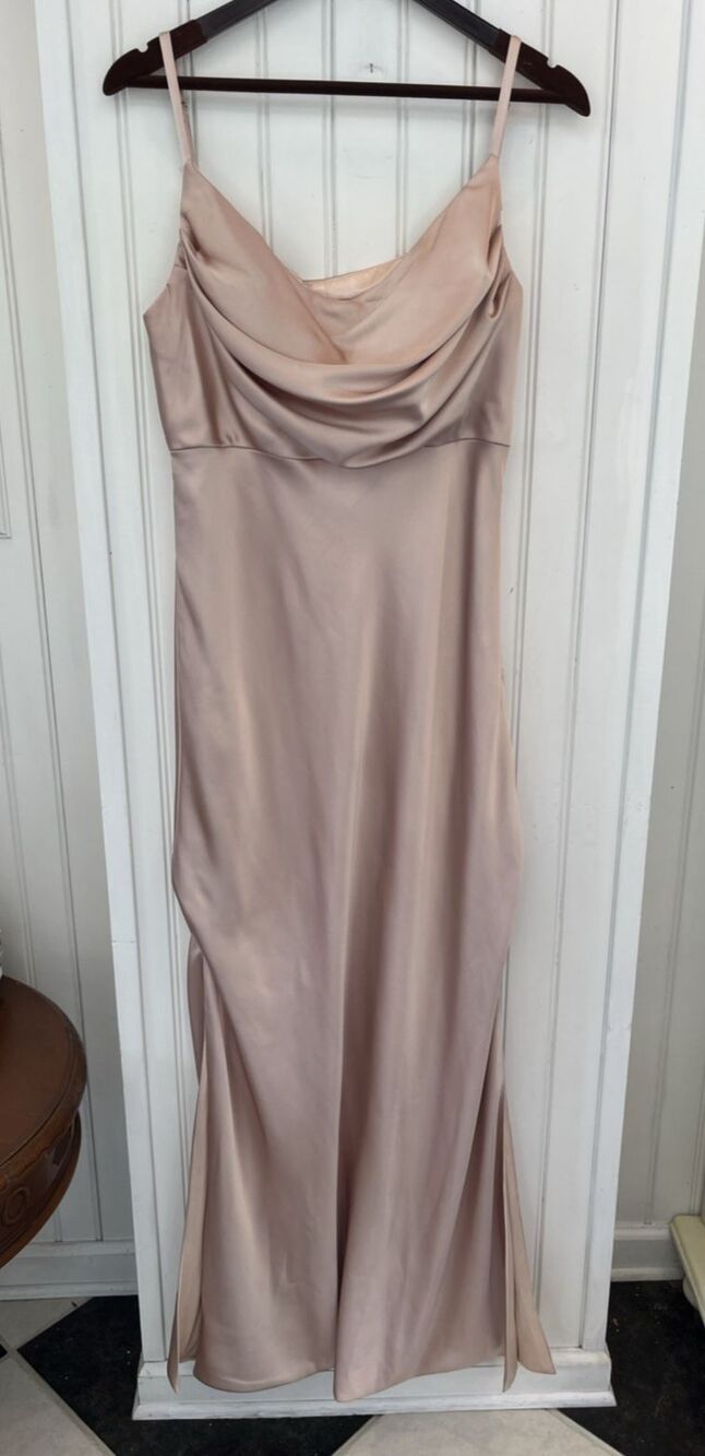 Revelry Sz12 Satin Cowl Draped Neck Slip Maxi Skye Gown Bridesmaid Wedding